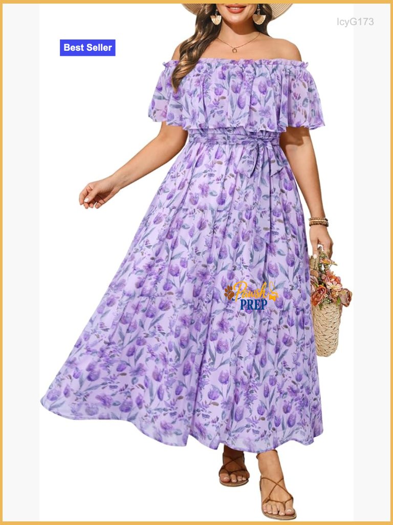Plus Size Off Shoulder Chiffon Maxi Dress Summer Boho Beach Casual